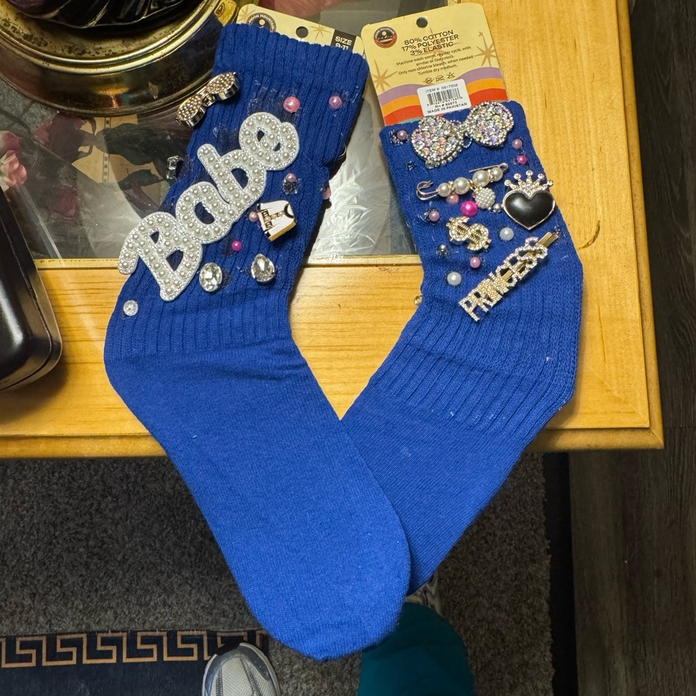 Embellished Blue Women's Socks
